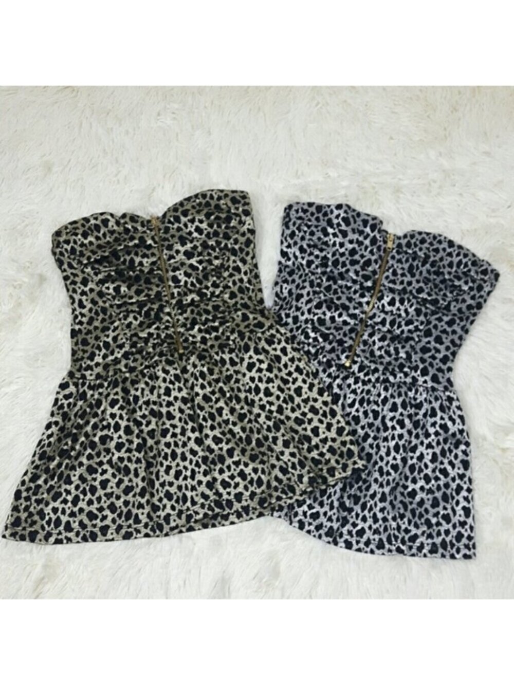 Leopard Sweetheart Strapless Peplum Gold Silver Black Animal Print Tops